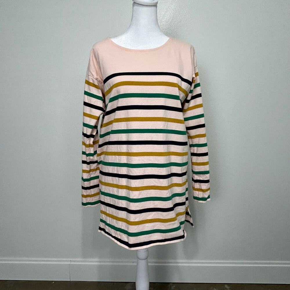 J Crew Striped Blouse Women XS Knit Tunic Stripe 100% Cotton Long Sleeve Top Tee
